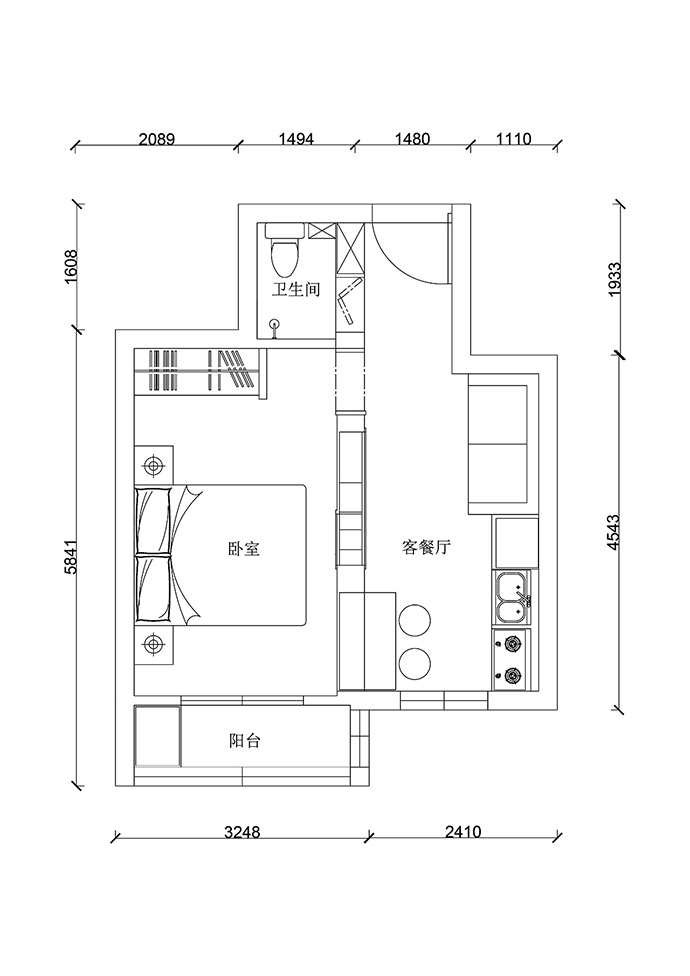 成都大晶裝飾公司|38㎡現代都市青年公寓戶型圖 極簡清新舒適