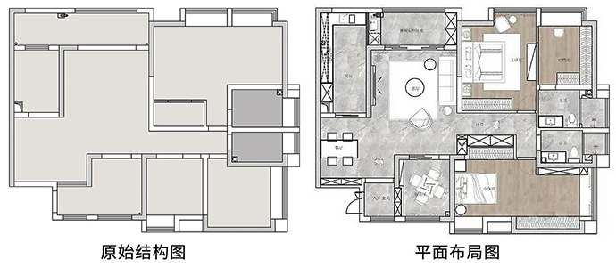 成都大晶裝飾公司120平美式輕奢風裝修案例-戶型圖 精致典雅 極具質感